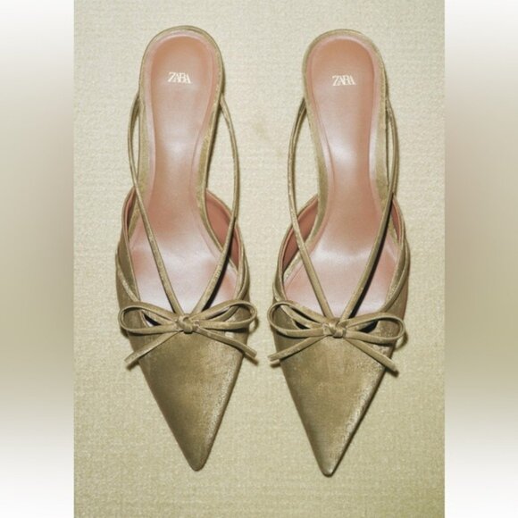ZARA SLINGBACK BOW KITTEN HEELS - Picture 1 of 4
